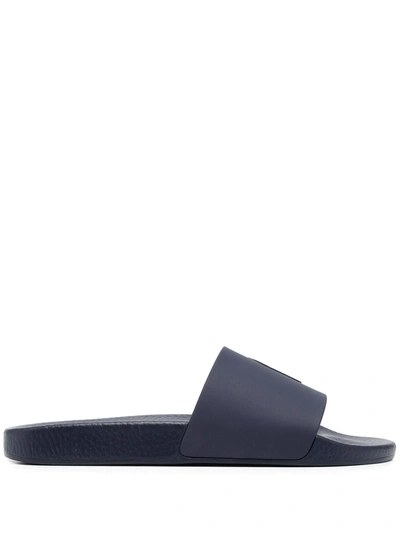 Shop Polo Ralph Lauren Logo-print Slides In Blau