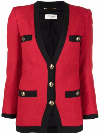 Shop Saint Laurent Contrast-trim Blazer In Red