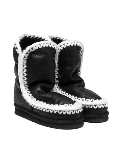 Shop Mou Teen Eskimo Leather Boots In Black