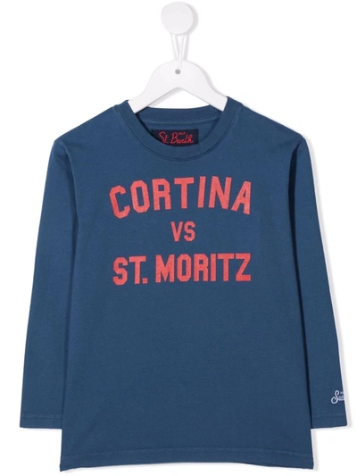 Shop Mc2 Saint Barth Logo-print Cotton T-shirt In Blue