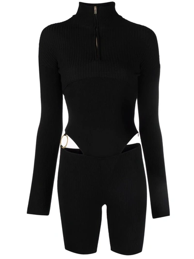 Shop Jacquemus Cut-out Knitted Playsuit In Schwarz