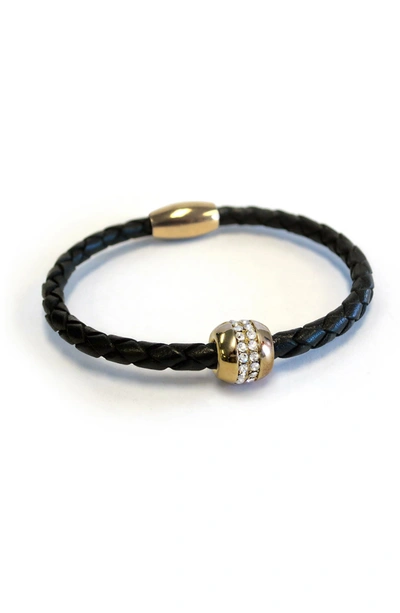 Shop Liza Schwartz Good Karma Leather Bracelet In Gold/black