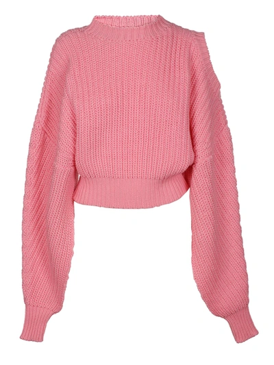 A.w.a.k.e. Open Sleeve Sweater With A Round Shoulder Cut In Pink