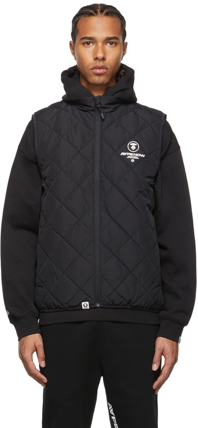 Shop Aape By A Bathing Ape Black Down Quilted Vest In Blackbkx