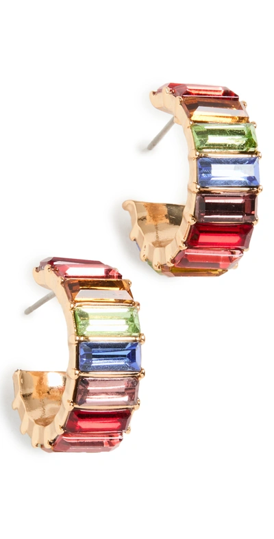 Shop Kenneth Jay Lane Gold Hoop Earrings With Rainbow Baguette