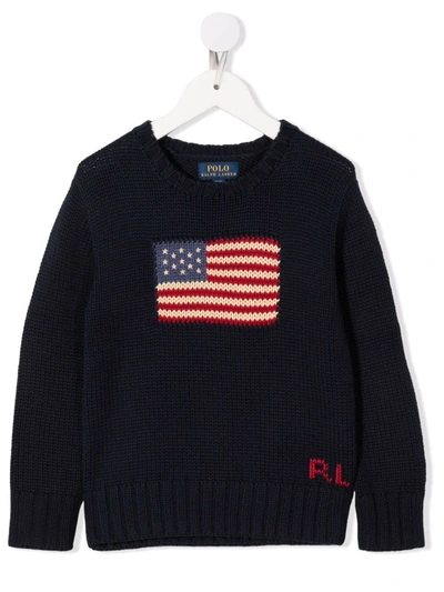 Shop Ralph Lauren American Flag Cotton Jumper In Blue