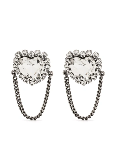 Shop Alessandra Rich Heart Crystal Earrings In Silver