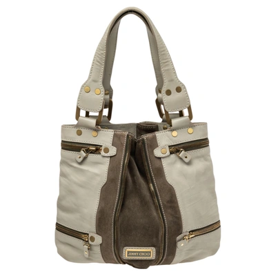 Pre-owned Jimmy Choo Khaki Green Leather And Suede Mona Tote