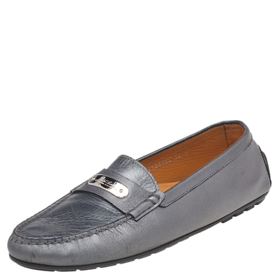 Pre-owned Polo Ralph Lauren Metallic Grey Leather Slip On Loafers Size 40