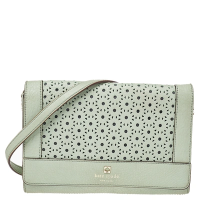 Pre-owned Kate Spade Mint Green Leather Perforated Flap Shoulder Bag