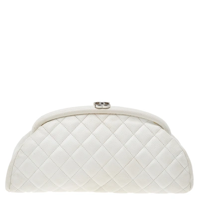 Pre-owned Chanel White Quilted Caviar Leather Timeless Clutch