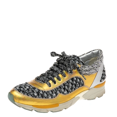 Chanel Multicolor Tweed And Felt Lace Up Platform Sneaker 38.5 at