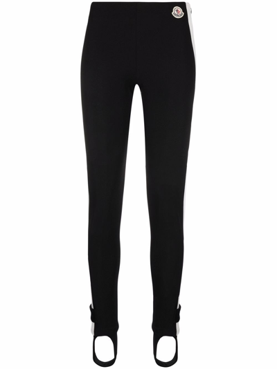 Moncler Black Stretch Fabric Leggings With Logo Patch | ModeSens