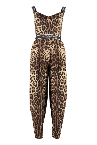 Shop Dolce & Gabbana Leopard Print Sleeveless Jumpsuit In Multi