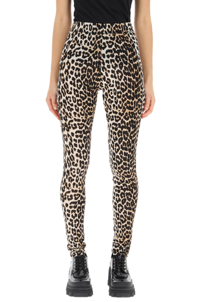 Shop Ganni Leopard Print Leggings In Leopard (beige)