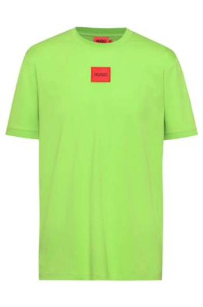 Shop Hugo Regular-fit Cotton T-shirt With Red Logo Label- Green Men's T-shirts Size M