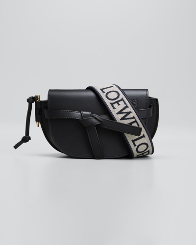 Shop Loewe Gate Dual Mini Crossbody Bag In Leather With Jacquard Strap In Black