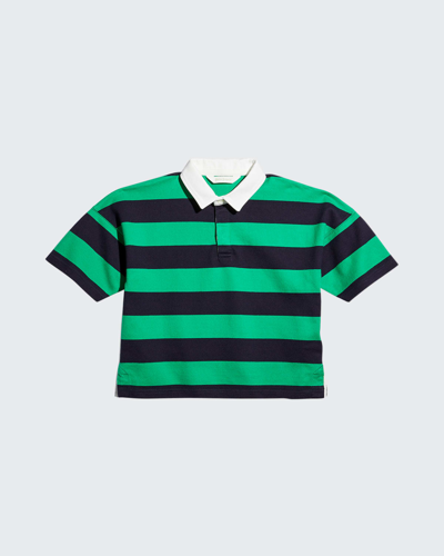 Shop Palm Angels Boy's Logo Striped Polo Shirt In Green White
