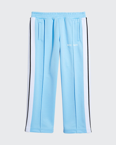Shop Palm Angels Boy's Logo Contrast-striped Track Pants In Lt Blue White