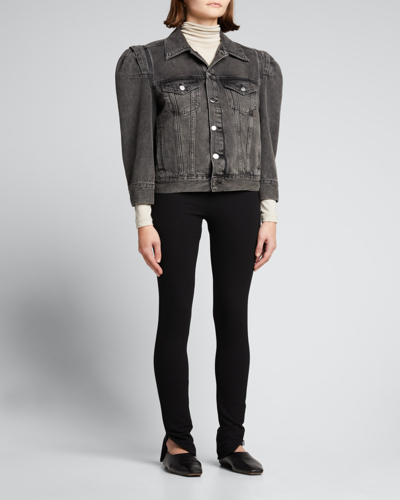 Shop Frame Rosette-sleeve Denim Jacket In Ozone