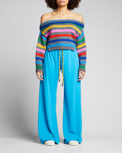 Shop Monse Striped Off-the-shoulder Cropped Sweater In Rainbow
