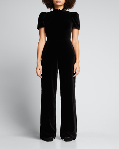 Shop Alice And Olivia Jorah High-neck Wide-leg Jumpsuit In Black