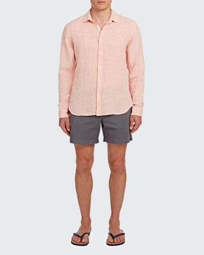 Shop Orlebar Brown Men's Giles Linen Sport Shirt In Orange Flash