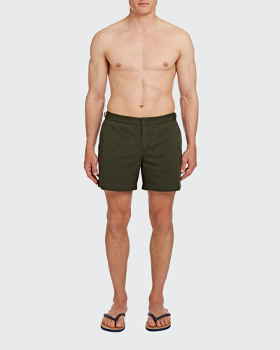 Shop Orlebar Brown Men's Bulldog Cotton Twill Shorts In Amazonian Green