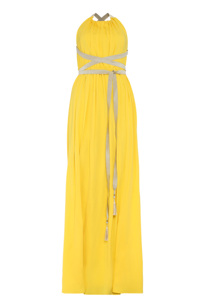 Shop Max Mara Orde Tie Waist Dress In Yellow