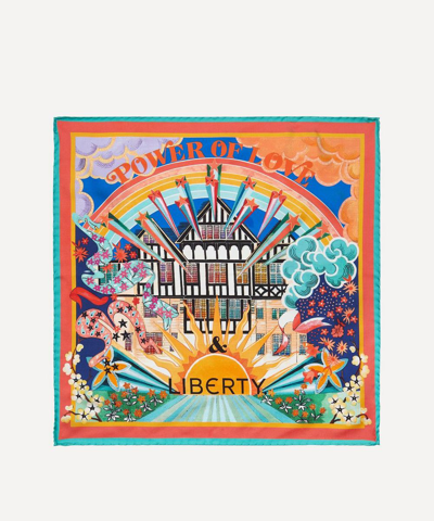 Shop Liberty The Power Of Love &  45 X 45cm Silk Twill Scarf In Turquoise