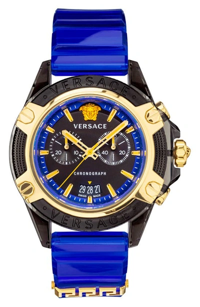 Shop Versace Icon Active Chronograph Silicone Strap Watch, 44mm In Black
