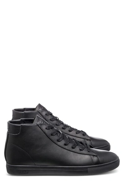 Shop Clae Bradley Mid Sneaker In Triple Black Leather