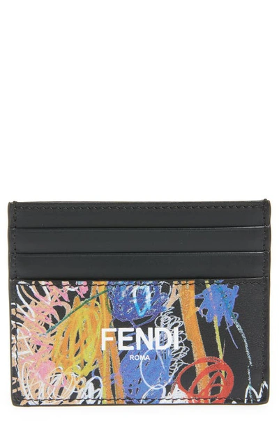 Shop Fendi X Noel Fielding Print Leather Card Case In Black Multicolor Palladium