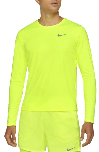 Shop Nike Dri-fit Miler Long Sleeve Running Shirt In Volt