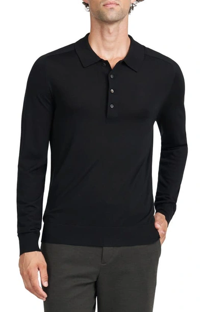 Shop Theory Long Sleeve Wool Polo In Black