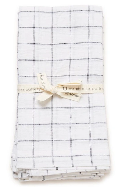 Farmhouse Pottery Set Of 4 Washed Linen Napkins In White Check