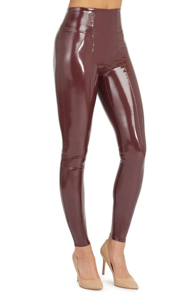 Shop Spanxr Faux Patent Leather Leggings In Ruby