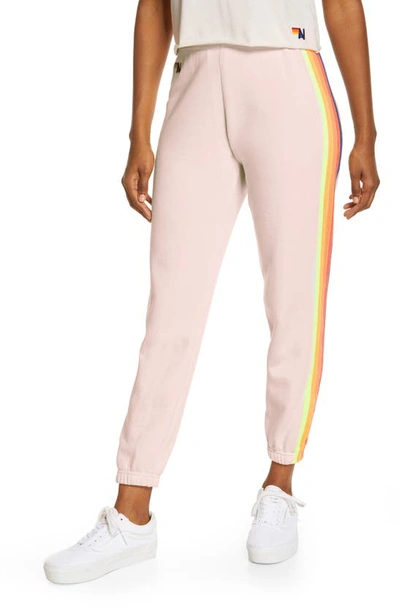 Shop Aviator Nation Stripe Sweatpants In Almond/ Neon Rainbow Blue