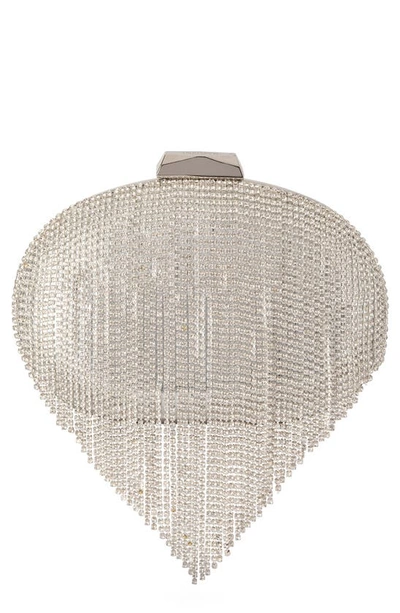 Shop Olga Berg Bria Crystal Fringe Clutch In Silver