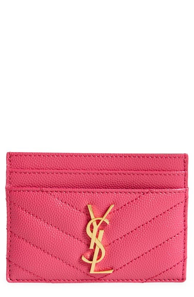 Shop Saint Laurent Monogram Quilted Leather Credit Card Case In Fuxia Couture