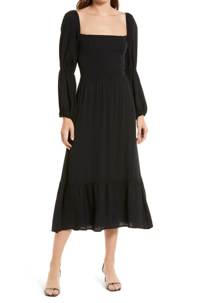 Shop Reformation Floral Long Sleeve Midi Dress In Black