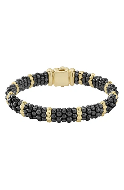 Shop Lagos Gold & Black Caviar Station Bracelet In Gold/ Black