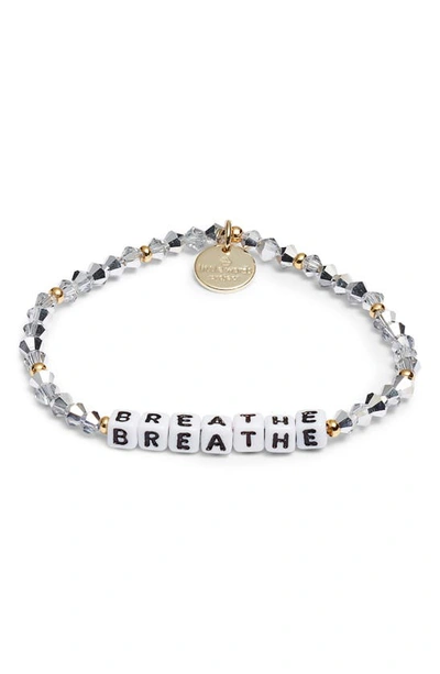 Shop Little Words Project Breathe Beaded Stretch Bracelet In Comet Light Silver White