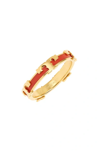 Shop Tory Burch Kira Stackable Enamel Ring In Tory Gold / Poppy Red