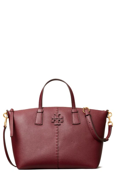 Shop Tory Burch Mcgraw Leather Satchel In Claret