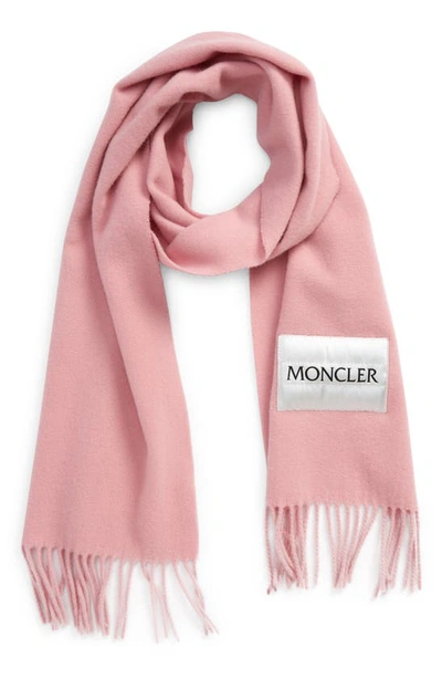 Shop Moncler Wool Woven Logo Scarf In Red