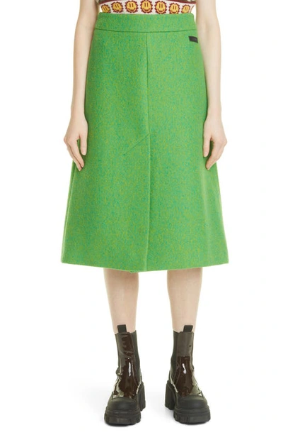 Shop Ganni A-line Recycled Wool Midi Skirt In Flash Green