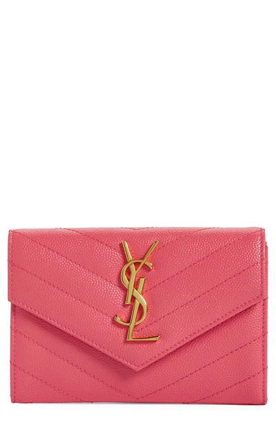 Shop Saint Laurent 'monogram' Quilted Leather French Wallet In Fuxia Couture