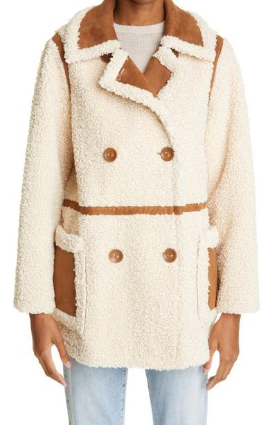 Shop Stand Studio Chloe Double Breasted Faux Shearling Jacket In Off White/ Tan
