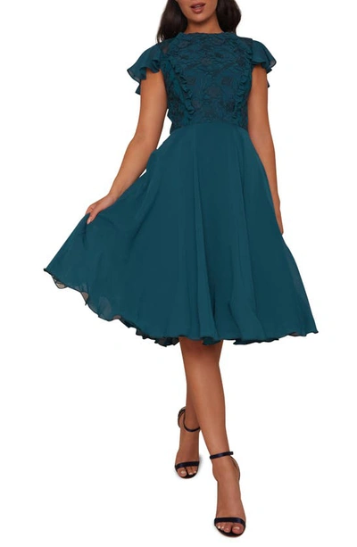 Chi Chi London Floral Crochet Cap Sleeve Midi Dress In Teal